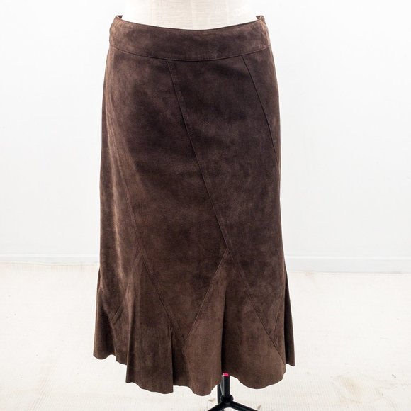 Vintage Dresses & Skirts - Vintage 90s M Suede Boho Midi Leather Skirt Brown